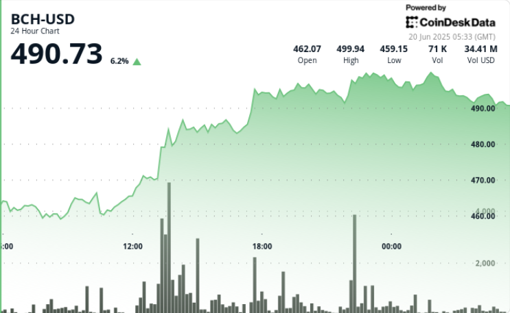 Bitcoin Cash Stages Surprise Run to Near $500 as Volumes Spike 500%
